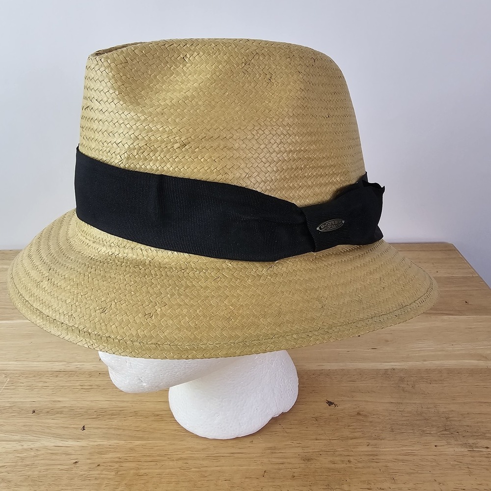 Scala Straw‎ Paper Fedora Hat With Black Band Large Mens Casual Travel